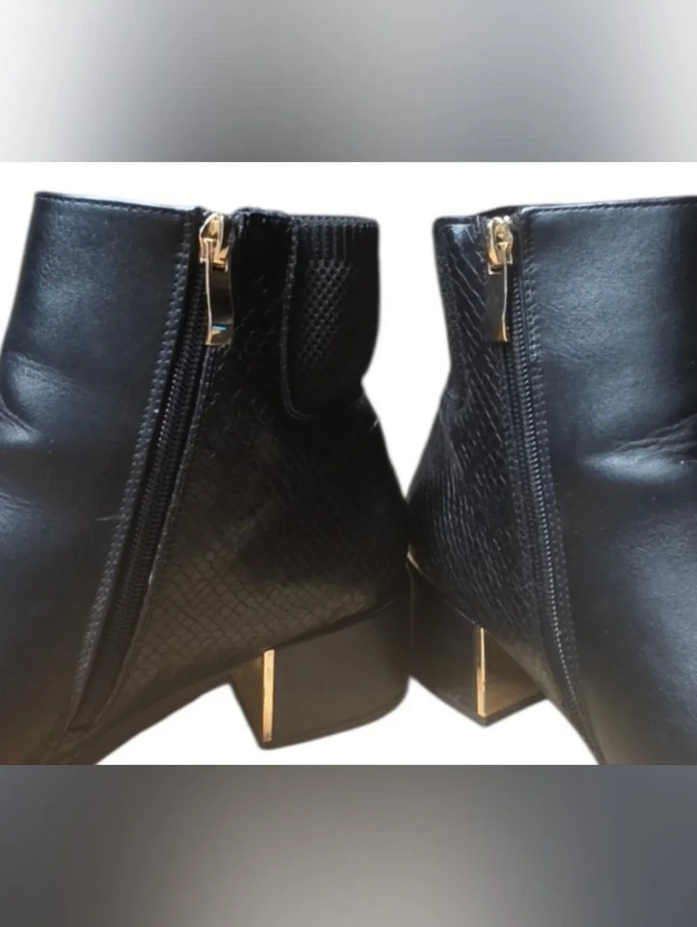 Gold Accent Heel Ankle Boots w/Side Zip Size 11